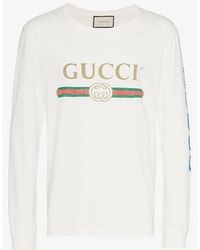 Gucci Dragon Embroidered Logo Print Cotton T Shirt - Multicolor