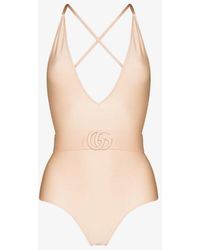 Gucci GG Belted Plunging Swimsuit - Natural