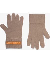 Burberry Neutral Logo Cashmere Gloves - - Cashmere - Multicolour