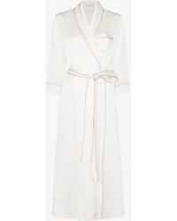 Womens Clothing Nightwear and sleepwear Robes White robe dresses and bathrobes Olivia Von Halle Silk Queenie Leopard Long Robe in Ivory 