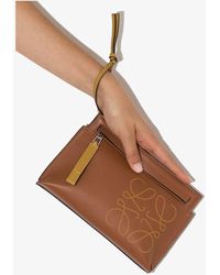Loewe Brown Mini T Leather Pouch Bag