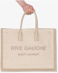 Saint Laurent - Neutral Rive Gauche Logo Tote Bag - Women's - Fabric - Lyst