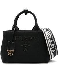 Prada - Logo-embroidered Canvas Tote Bag - Lyst