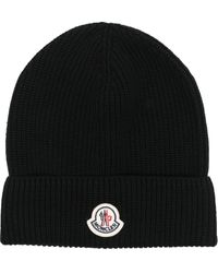 Moncler - Logo-patch Ribbed Wool Beanie Hat - Lyst