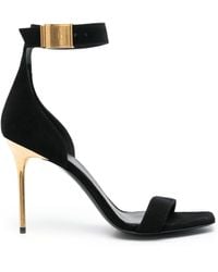 Balmain - Suede Sandals With 110 Mm Strap - Lyst
