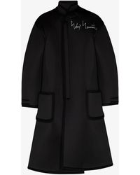 Yohji Yamamoto Logo Print Oversized Coat - Black