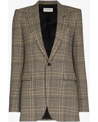 Saint Laurent - Brown Prince Of Wales Checked Blazer - Women's - Leather/silk/cotton/elastanevirgin Wool - Lyst