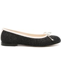 Manolo Blahnik - Woven Ribbon Detail Ballerina Shoes - Women's - Fabric/calf Leather/raffia/calf Leather - Lyst