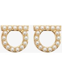Ferragamo - -plated Gancini Pearl Stud Earrings - Lyst