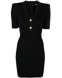 Balmain - Ribbed-knit Short-sleeve Dress - Women's - Sustainable Viscose/polyamide - Lyst
