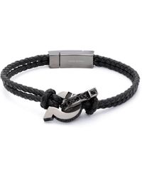 Ferragamo - Black Gancini Plaque Leather Braided Bracelet - Lyst