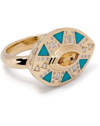 Harwell Godfrey - 18k Yellow Cleopatra's Eye Diamond Ring - Women's - Diamond/turquoise/18kt Yellow /citrine - Lyst