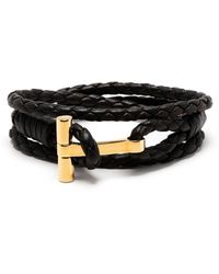 Tom Ford - Black Woven Leather Bracelet - Men's - Calf Leather - Lyst