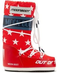 Moon Boot - Icon Retrobiker White Stars Print Tall Boot - Lyst