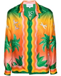 Casablancabrand - Orange Tennis Club En Fleur Shirt - Men's - Silk - Lyst