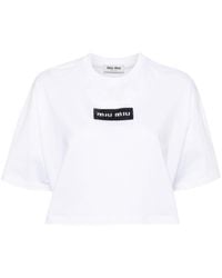 Miu Miu - Logo-embellished Cropped Cotton T-shirt - Lyst