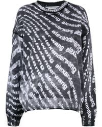 Alexander Wang - Black Logo-print Cotton Sweater - Women's - Cotton/polyamide/elastane - Lyst