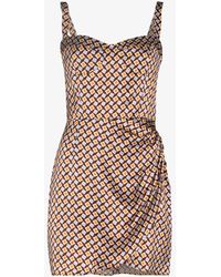 Reformation Fonda Geometric Pattern Silk Mini Dress - Brown