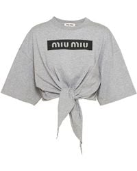 Miu Miu - Logo-print Cropped Cotton T-shirt - Lyst