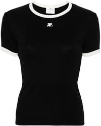 Courreges - Logo Embroidered Cotton T-shirt - Lyst