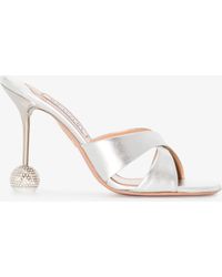 Daniel Flatante Silver Leather Twisted Diamante Mules in Metallic Womens Shoes Heels Mule shoes 