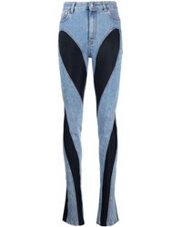 Mugler - Panelled Straight-leg High-rise Stretch-denim Jeans - Lyst