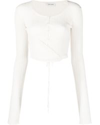 Low Classic - White Ribbed Wrap Cropped Cardigan - Lyst