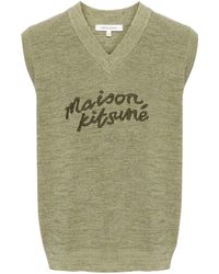 Maison Kitsuné - Logo-embroidered Cotton Knitted Vest - Men's - Cotton - Lyst