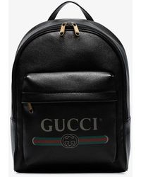 Black Logo Print Leather Backpack
