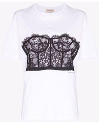 Alexander McQueen - White Black Corset-print Cotton-jersey T-shirt - Lyst
