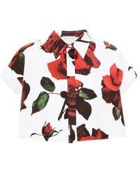 Alexander McQueen - Rose-print Cotton Cropped Shirt - Lyst