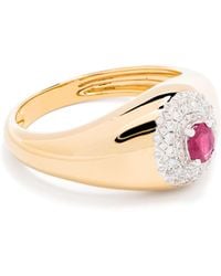 Yvonne Léon - 18k Yellow Chevalière Pompadour Diamond And Emerald Signet Ring - Lyst