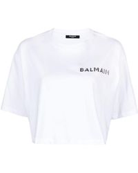 Balmain - Logo-appliqué Cropped T-shirt - Lyst