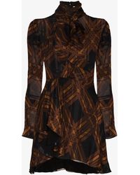 Saint Laurent - Brown Checked Silk Mini Dress - Women's - Silk - Lyst