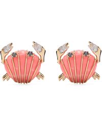 Yvonne Léon - 9k Yellow Crabe Coquillage Coral And Diamond Earrings - Women's - 9kt Yellow /coral/black Diamond/grey Diamond - Lyst