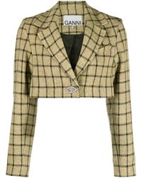 Ganni - Check-pattern Cropped Blazer - Lyst