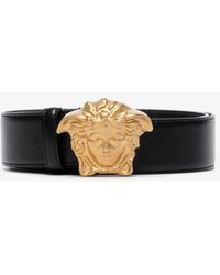 Versace Barocco Buckle Leather Belt in Black & Gold (Black) | Lyst