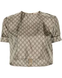 Gucci - Neutral gg Supreme Silk T-shirt - Women's - Silk/cotton - Lyst