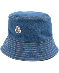 Moncler - Denim Logo Appliqué Bucket Hat - Lyst