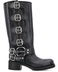 Miu Miu - Buckled Knee-High Leather Boots - Lyst