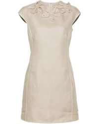 Valentino Garavani - Neutral Floral-appliquéd Mini Dress - Women's - Linen/flax/cotton/polyester - Lyst