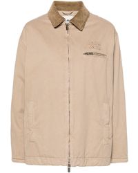 Miu Miu - Neutral Logo-appliqué Shirt Jacket - Women's - Viscose/cotton/polyesterrecycled Polyester - Lyst