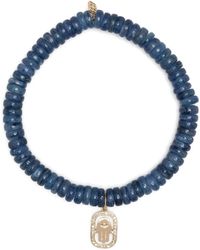 Sydney Evan 14k Yellow Gold Hamsa Kyanite Beaded Bracelet - Women's - Glass - Blue