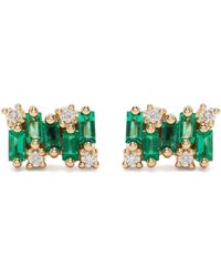 Suzanne Kalan - 18k Yellow Shimmer Emerald And Diamond Stud Earrings - Women's - Plated - Lyst