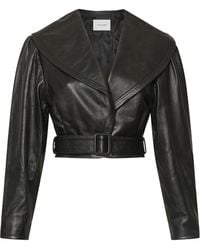 FRAME - Belted Cropped Leather Jacket - Lyst