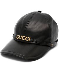 Gucci - Logo-lettering Leather Cap - Women's - Cotton/lamb Skin/polyester - Lyst