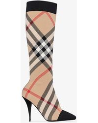Burberry Check Stretch Knit Sock Boots - Multicolour