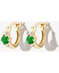 Adina Reyter - 14k Yellow Trio Emerald And Diamond huggie Earrings - Lyst