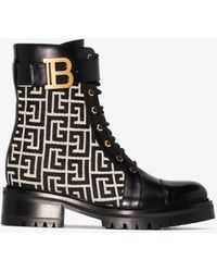 Balmain White Ranger Romy Monogram Jacquard Leather Ankle Boots | Lyst