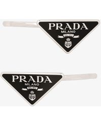 Prada - Silver Tone Logo Triangle Hair Slides - Lyst